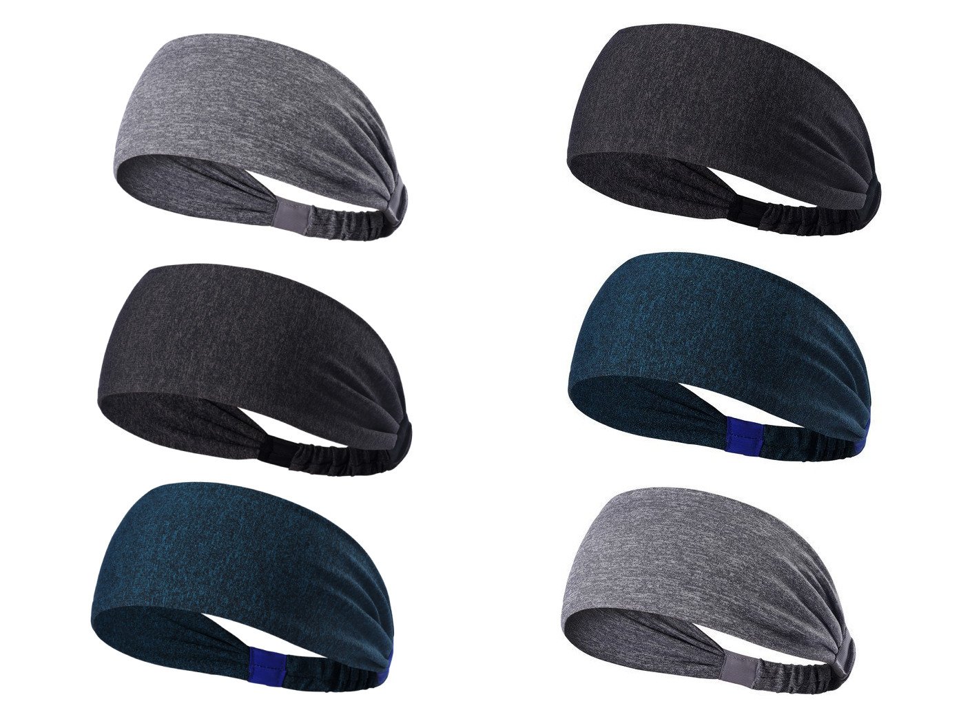 Tensky Outdoor 6Pack Workout Headbands for Women Mens Lightweight Sweatband Wide Hairband for Running Biking Fitness,Quick Dry