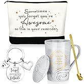 Hoolerry 3 Pcs Appreciation Gifts for Women Thank You Coffee Mug Cups with Lids Spoon Inspirational Cosmetic Bag Keychain for Teacher(Elegant Style)