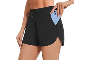 DDOBB High Waisted Running Shorts for Women with Pockets, 2.5" Black Athletic Workout Gym Yoga Spandex Dolphin Shorts