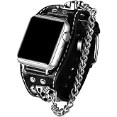 VIQIV Leather Skull Cuff Bracelet Compatible with Apple Watch Band Ultra 49mm 44mm 45mm 42mm 41mm 40mm 38mm Series 9 8 7 6 5 4 3 2 SE for Men Women, Punk Steampunk Wrist Watch Strap for iwatch Band