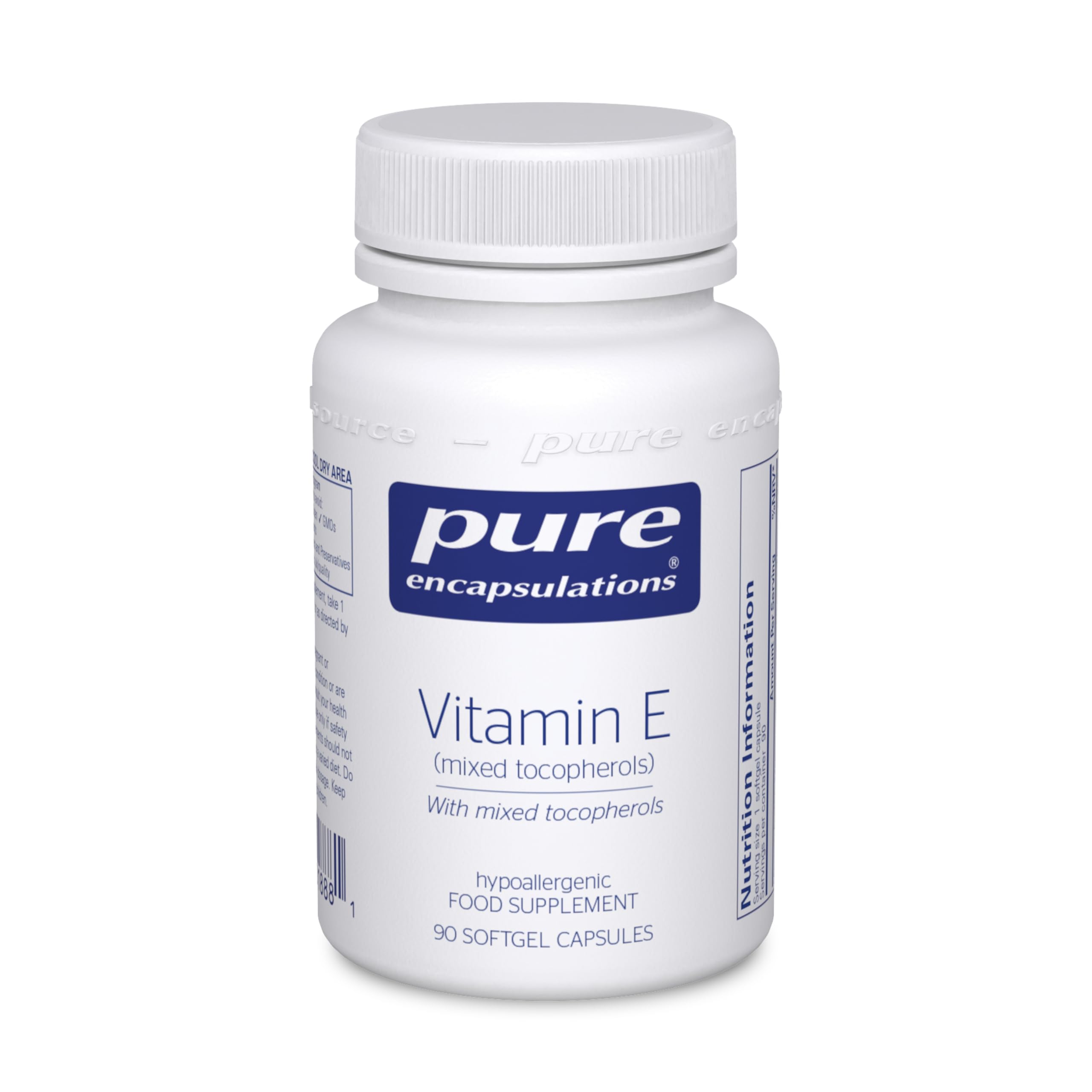 Pure Encapsulations Vitamin E (with Mixed Tocopherols) - 400 IU Natural D-Alpha Tocopherol - Antioxidant Dietary Supplement - 90 Softgel Capsules