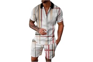 Bluecatlala Men's Track Suits 2 Piece Set 2024 Summer Casual Outfits Quarter Zip Polo Shirts and Shorts Set Vacation Clothes