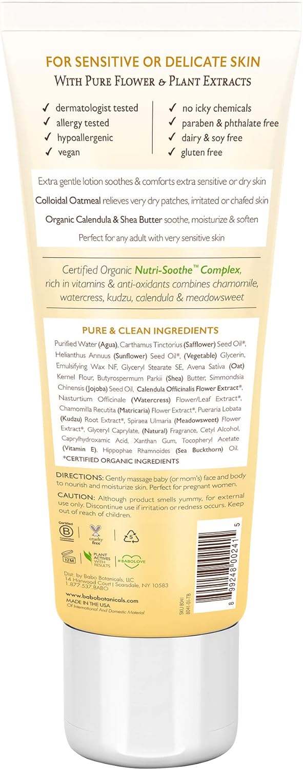 Babo Botanicals Moisturizing Baby Lotion, Non-Greasy, Hypoallergenic, , Multi, Oatmilk Calendula, 8 Fl Oz: Beauty