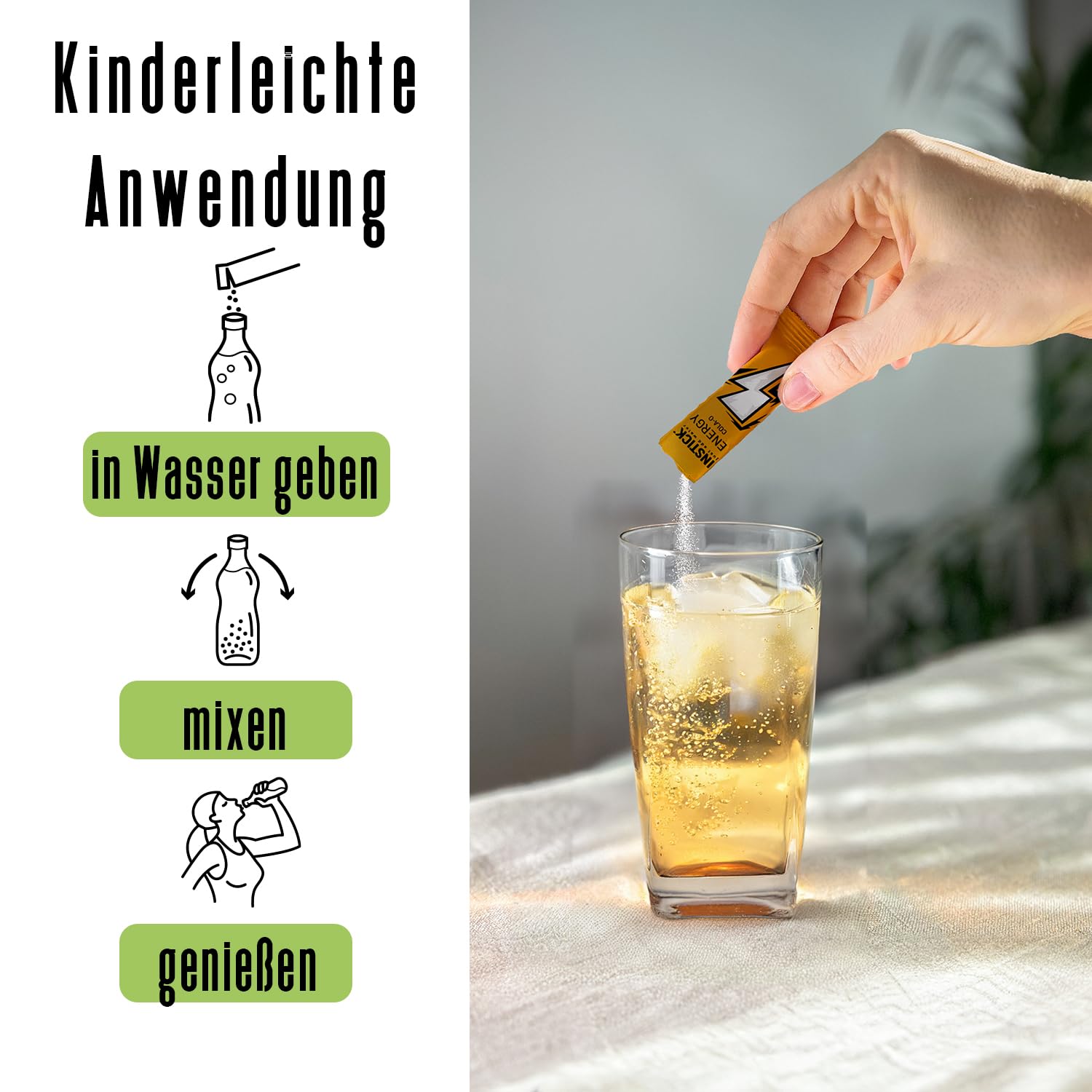 INSTICK Zuckerfreier Energydrink (Original) - Kalorienarmes Energy Getränkepulver mit Koffein & Vitaminen - Instant-Pulver für 12 x 0,25 L 6