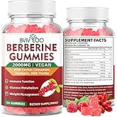 BVIVLOO Premium Berberine Gummies, 2000mg High Potency Berberine HCI Supplement, Plus Ceylon Cinnamon, Milk Thistle for Women & Men, Immune System & Metabolism Support - 60 Gummies