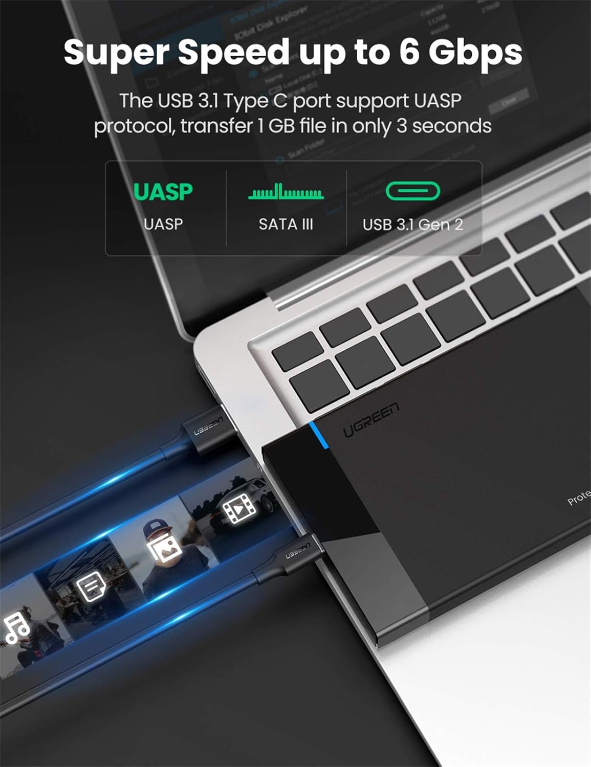 UGREEN 2.5" Hard Drive Enclosure, USB C 3.1 Gen 2 to SATA III 6Gbps for SSD HDD 9.5/7mm External Hard Drive Disk Case w/UASP Compatible with WD, Seagate, Toshiba, Samsung, Hitachi, PS4, Xbox, Router: Computers & Accessories