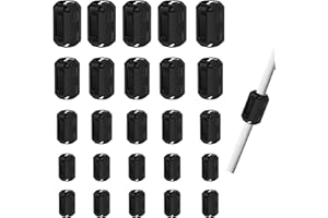 Solaradgy 25Pcs Clip-on Ferrite Core Bead Rings EMI/RFI Noise Suppressor for 3.5mm/ 5mm/ 7mm/ 9mm/ 13mm Diameter Cable, Black