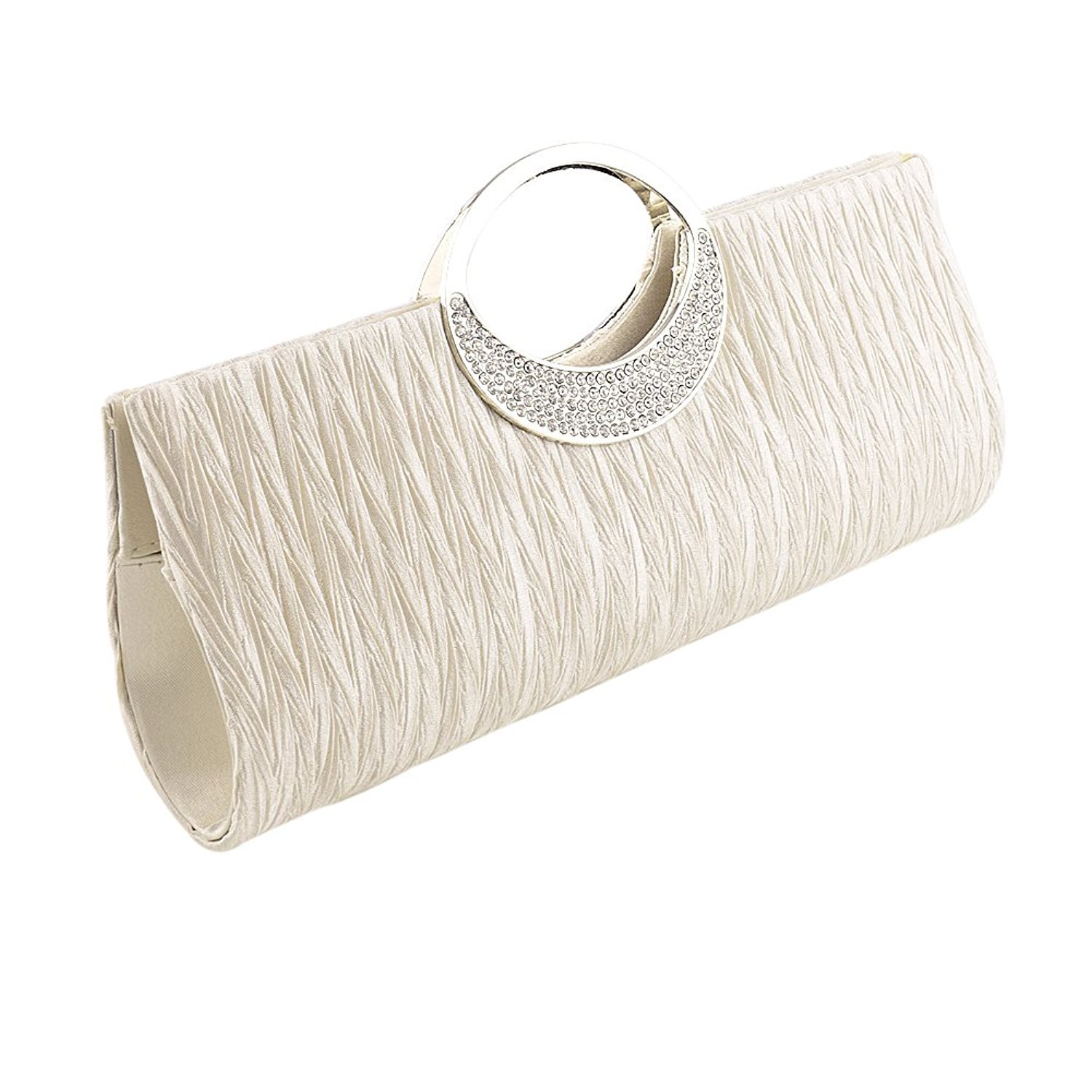 Tskybag Womens Tote Bag Ladies Crystal Diamante Clutch Purse Bridal Wedding Evening Party Handbag Black White Silver Wallet (Champagner)(Size: W11.05, D1.2, H4.7inch)