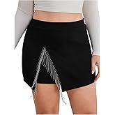 MakeMeChic Women's Plus Size Fringe Trim Shorts Asymmetrical Slit Hem Elastic Waist Skorts