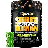 ALPHA LION Superhuman Extreme High Stim Pre Workout Powder, Beta Alanine, L-Taurine & 356mg Tri-Source Caffeine for Sustained Energy, Nitric Oxide & Citrulline for Pump (21 Servings, Sour Gummy Bear)