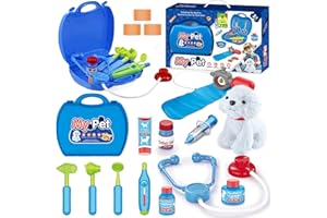 KAEGREEL Pet Care Playset with Pet Case Stethoscope Kids Veterinary Kit Treating, Pretend Play Toys Birthday Gifts for Boys Girls Aged 3-8 Years Old