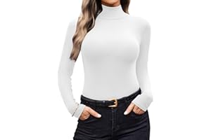 Ekouaer Women Turtleneck Shirt Long Sleeve Layer Tops Basic Ribbed Tees Soft Stretch Thermal Undershirts Lightweight Blouse