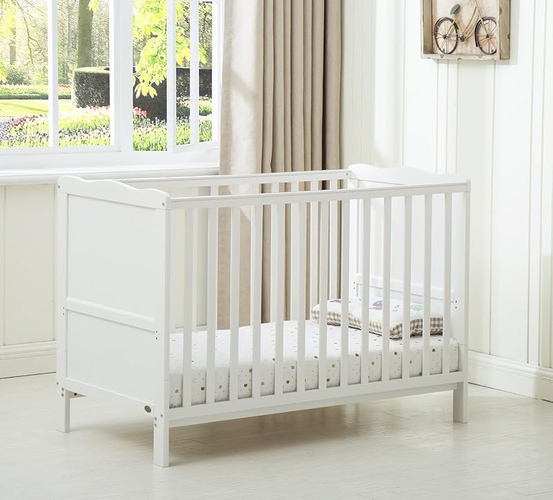 mcc direct Cot Bed Wooden Baby Cot Toddler Bed Premier Aloe Vera Mattress Grey