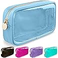 Nylon Small Clear Makeup Bag for Purse, Cute Makeup Bag Preppy Cosmetic Zipper Pouch Purse, Waterproof Travel Toiletry Bag Coin Pouch Clutch Make Up Brush Bag Organizer Storage for Women Ladies(Blue)