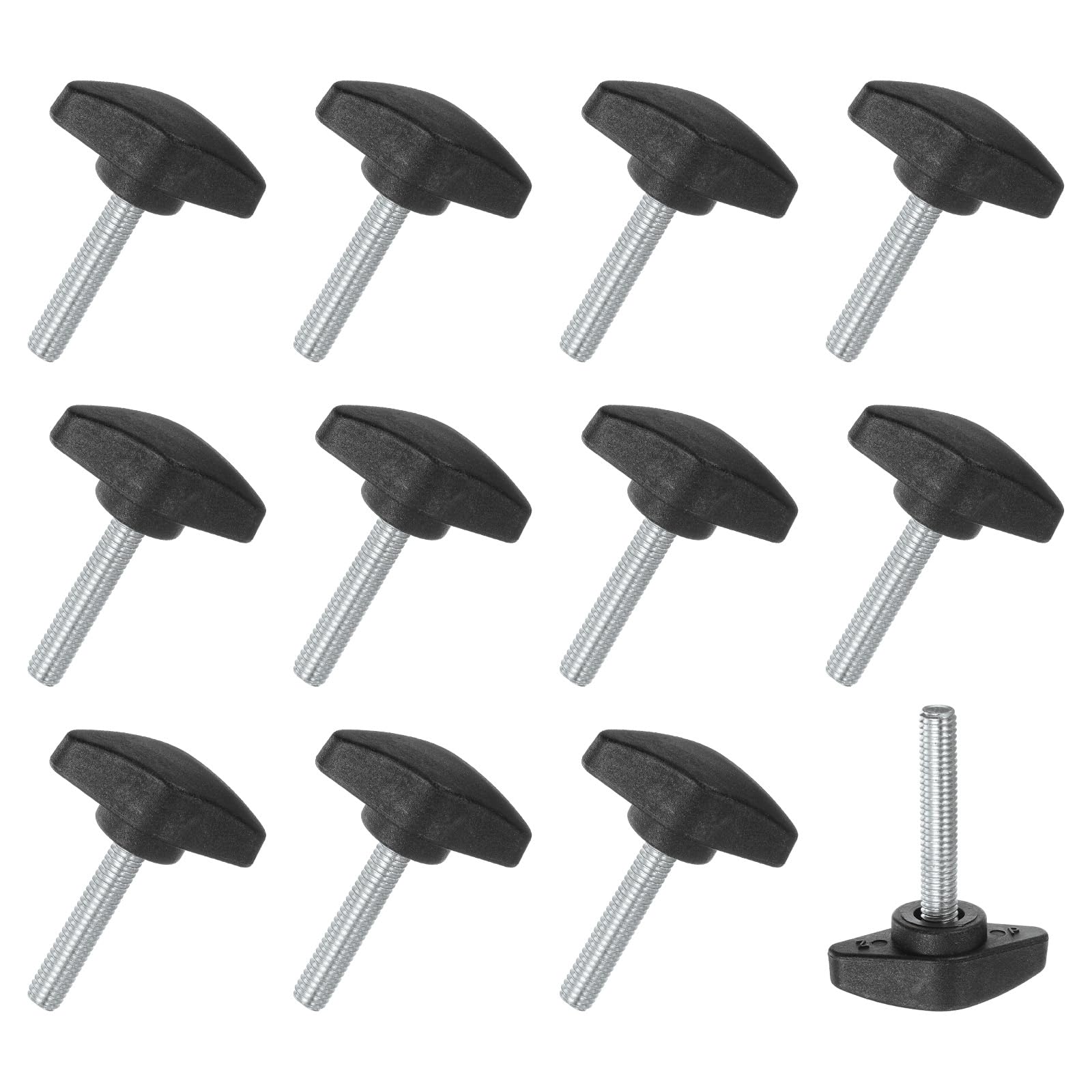 M METERXITY 12-Pack Thumb Screws, M6x35mm Tee Wing Knobs, Plastic T Handles Clamping Knob for Woodworking/Machinery/Equipment, Tightening Thread Thumbscrew [Black] — image 1