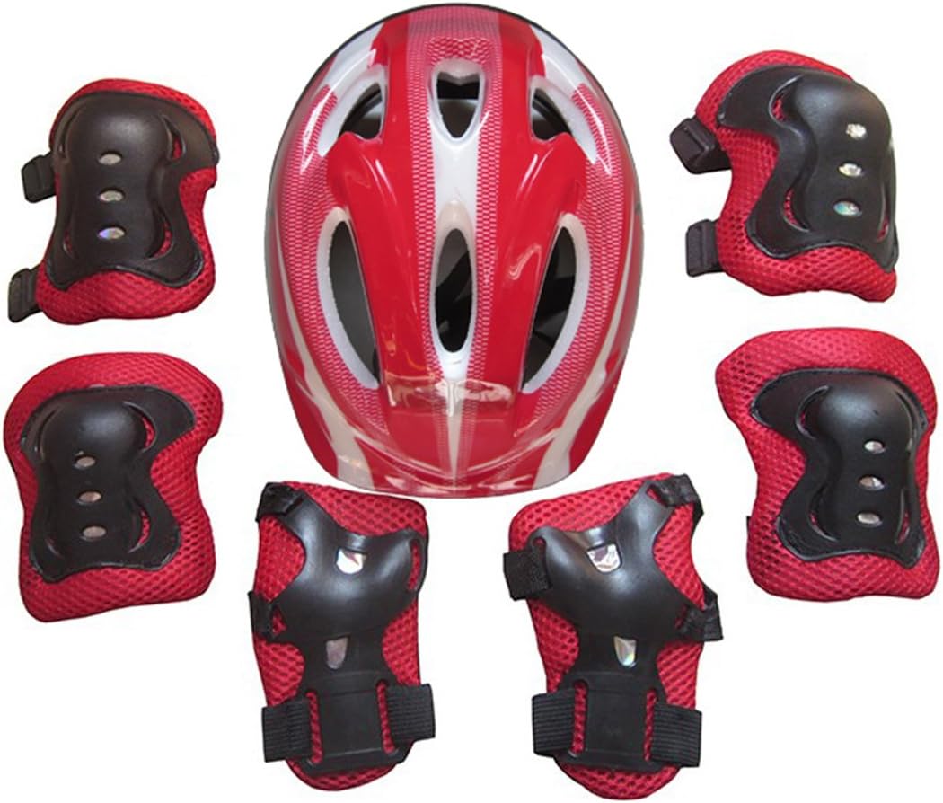 TENGER 7Pcs Toddlers Children's Roller Skating Safeguard Sports Support Pads - Knee Pads Elbow Pads Wrister Bracers Safety Helmet Durable Protection Gear for Ice Skate Skateboard Bicycle