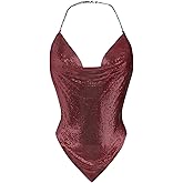Floerns Women's Rhinestone Halter Tops Cowl Neck Sparkly Hanky Hem Date Night Cami Top