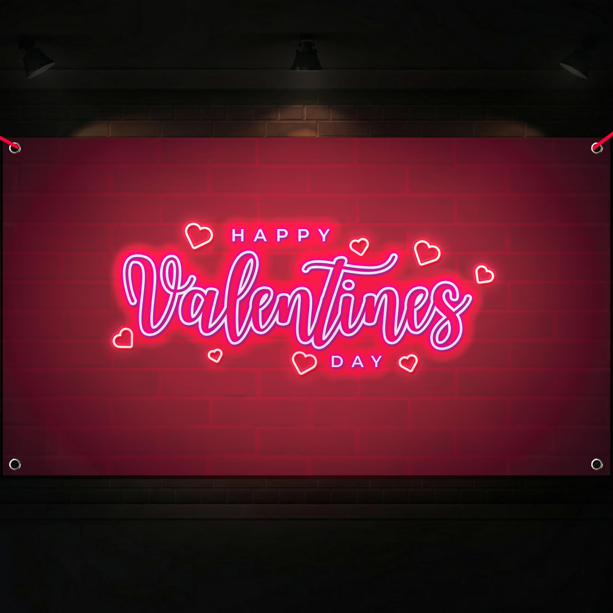 Photo 1 of KatchOn, Happy Valentines Day Banner - XtraLarge 72x44 Inch | Neon Valentines Day Backdrop, Valentines Day Decorations | Valentines Backdrop for Photography | Valentines Banner, Valentines Decorations