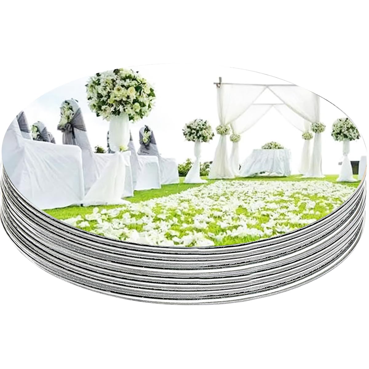 Photo 1 of 12 Pack Round Mirror Centerpieces for Tables Decorations, 12" Acrylic Circle Glass Mirror Tray Candle Plate Centerpiece Table Decorations for Wedding Decorations Party, Wall Decor (Round, 12×12inch)