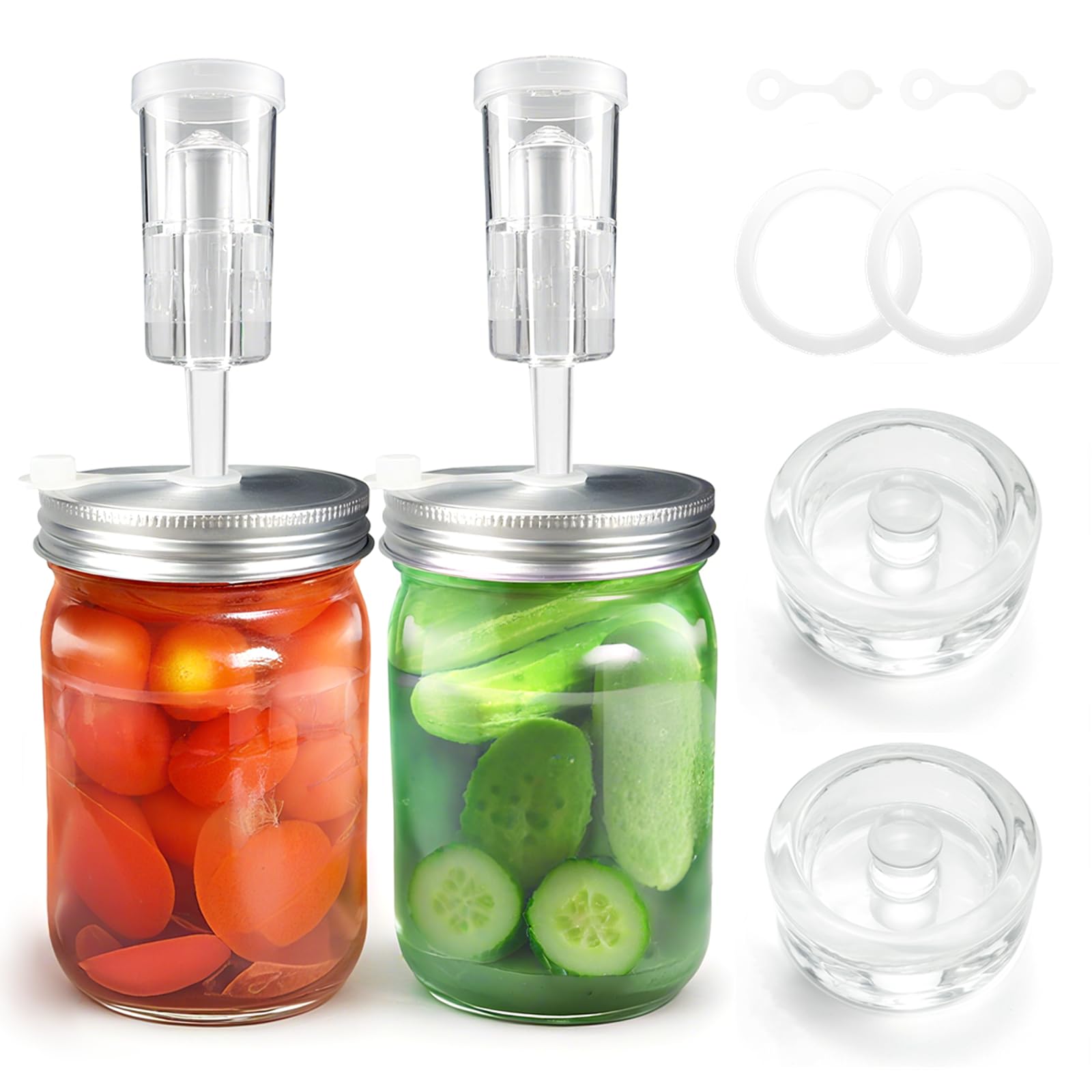 Photo 1 of 2 Pack Fermentation Kit, Stainless Steel Fermentation Lids and Glass Weights for 86MM Wide Mouth Mason Jars (No Jars)