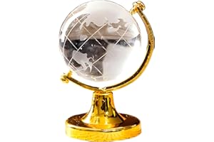 YOFAN Mini Crystal Sphere Globe, Round Earth World Glass Ball Decorative Crystal Desktop Ornament Home Office Decor Golden