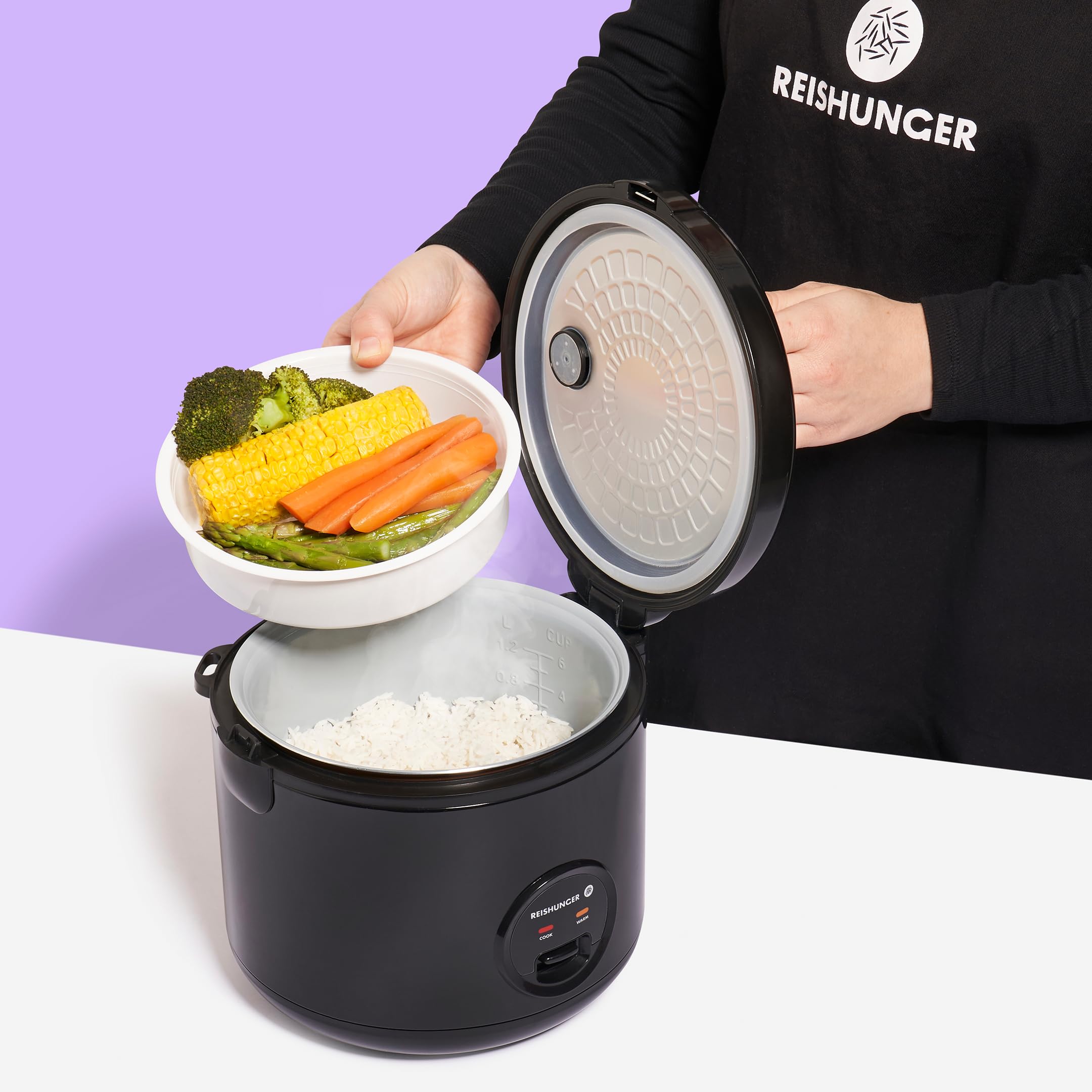 REISHUNGER Reiskocher & Dampfgarer mit Keramikbeschichtung – 1,2L – Schwarz 3