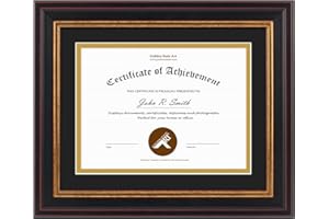Golden State Art, 8x10 Document Frame for 6x8 Diploma/Certificate/Picture, Black Gold & Burgundy Color. Includes Double Mat, Real Glass (Black Over Gold Double Mat)