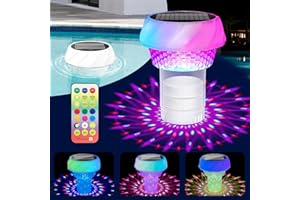 MUEISYTP Pool Chlorine Floater with Solar Colorful Light, Adjustable Pool Chlorine Dispenser for 1" & 3", Solar Floating Dispenser for Hot Tub Spa, Solar Pool-Lights for Above Ground Pools