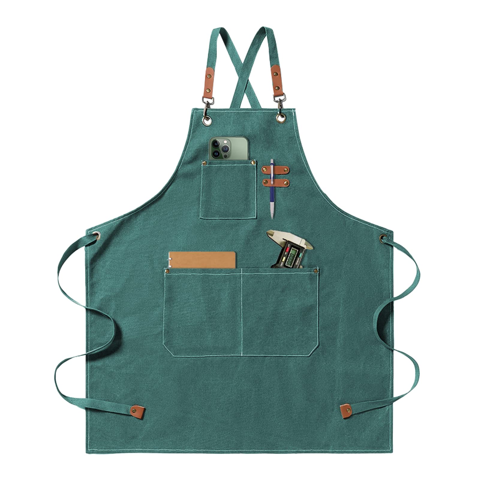 jiuzcare Mens Apron Cross Back Work Apron with Pockets BBQ Apron for Men Heavy Duty Chef Cooking Apron (Adjustable Comfortable Barista Barber) Green
