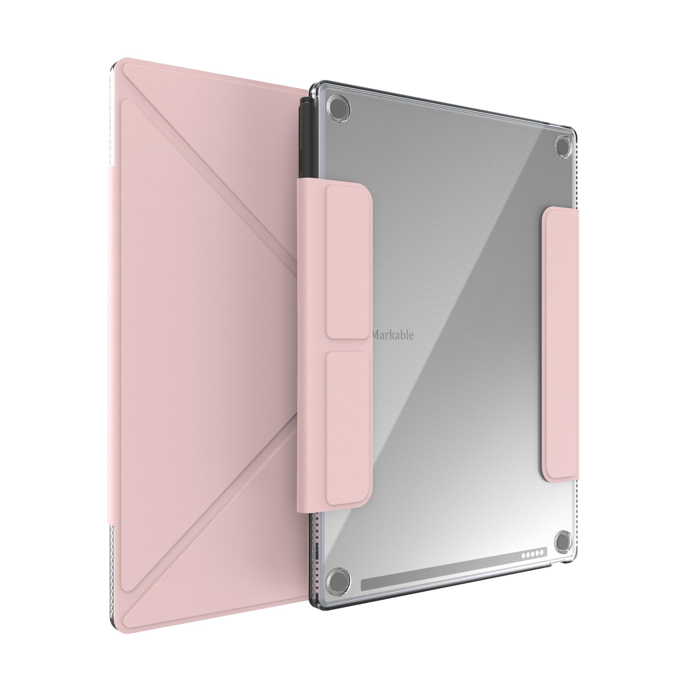 Photo 1 of TUDIA M-FLIP Detachable Clear Magnetic Case for Remarkable Paper Pro 11.8" - Slim Transparent Cover with [Auto Wake/Sleep] Strong Magnetic Closure, Foldable Stand & Built-in Stylus Slot (Pink)