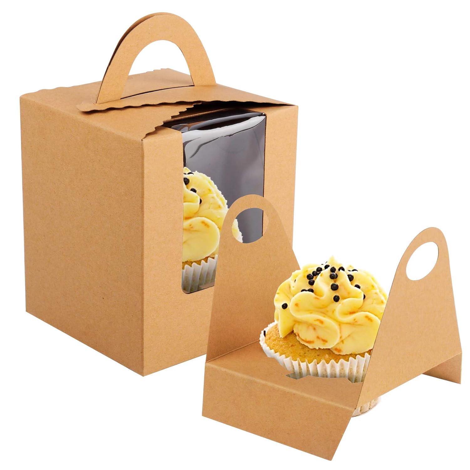 Aoligo 50Pcs Single Cupcake Boxes Individual Cupcake Carrier Holders