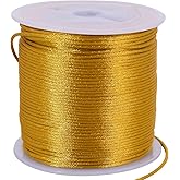 TONIFUL 1.5mm x 50 Yards Gold Nylon Cord Satin String for Bracelet Jewelry Making Rattail Macrame Trim Cord Necklace Bulk Beading Thread Kumihimo Chinese Knot Craft