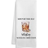 WOTYPU Funny Whiskey Kitchen Bar Towels, Gifts for Alcohol Lovers Dish Tea Towel, Soup of The Day Whiskey Decorative Hand Towels for Kitchen Home Bar Cart Decor, 16x24 Inch