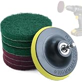 LEONTOOL 4 Inch Drill Powered Brush Tile Scrubber Scouring Pad Cleaning Kit | Disc Pad Holder with 6 Abrasive Buffing Pad, 2 Stiffness, 1/4" Hex Shank, for Kitchen Bathroom Grout Carpet Tub Grill Tile