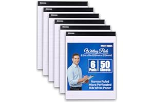 Mintra Office Legal Writing Pads – White Narrow Ruled Paper for Writing & Note-Taking – Ideal Notepads for Business, College, School & Office Use – 8.5" x 11" (6 Pack)