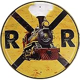 Framendino, 12 Inch Metal Tin Sign Train Railroad Crossing for Bar Garden Kitchen Restaurant Garage Decor