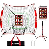 FILOMAX 7x7ft Baseball &amp; Softball Practice Net with Numbered Strike Zone &amp; Batting Tee - Heavy Duty Portable Hitting Pitching Training Net for Accuracy and Swing Practice, Includes Carry Bag