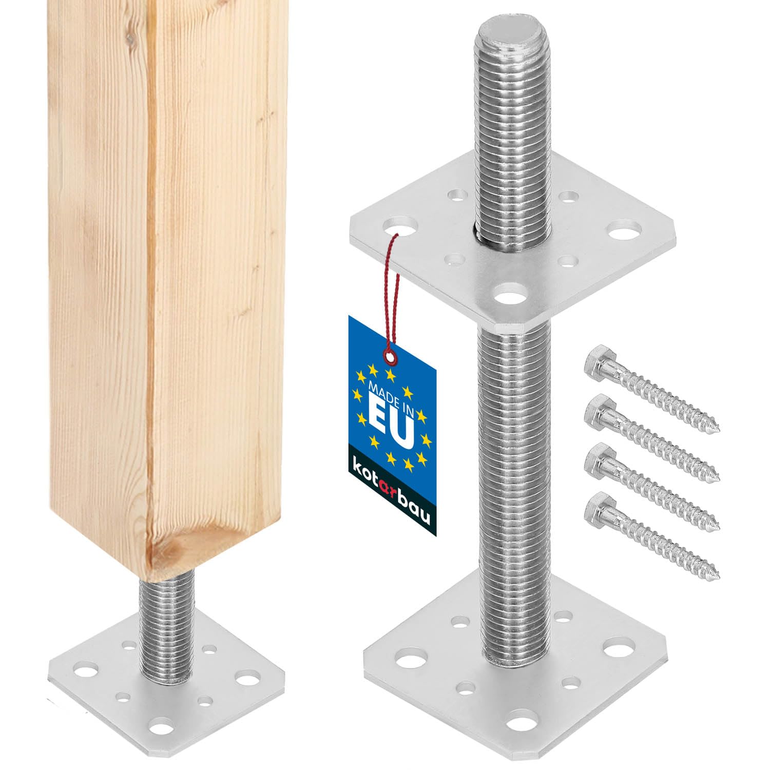 KOTARBAU® Fence Post Support - Post Base - Galvanised Steel - 80 x 80 x 250 mm (3.15 × 3.15 x 9.8 inches) - M24 - Silver - for Bolting to Concrete