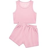 Stelle Girls 2 Piece Outfits Cute Sleeveless Summer Short Sets Athletic Scoop Neck Tank Top and Shorts with Pockets