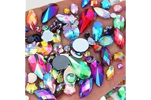UYTRDVG 1000pcs AB Colorful Rhinestones Crystal Gems, Flatback Acrylic Gemstone Jewels, Craft DIY for Cosplay Pirate Halloween Costume Clothes Party, Nail Crafting Gems Accessories (00 Mixed Color AB)