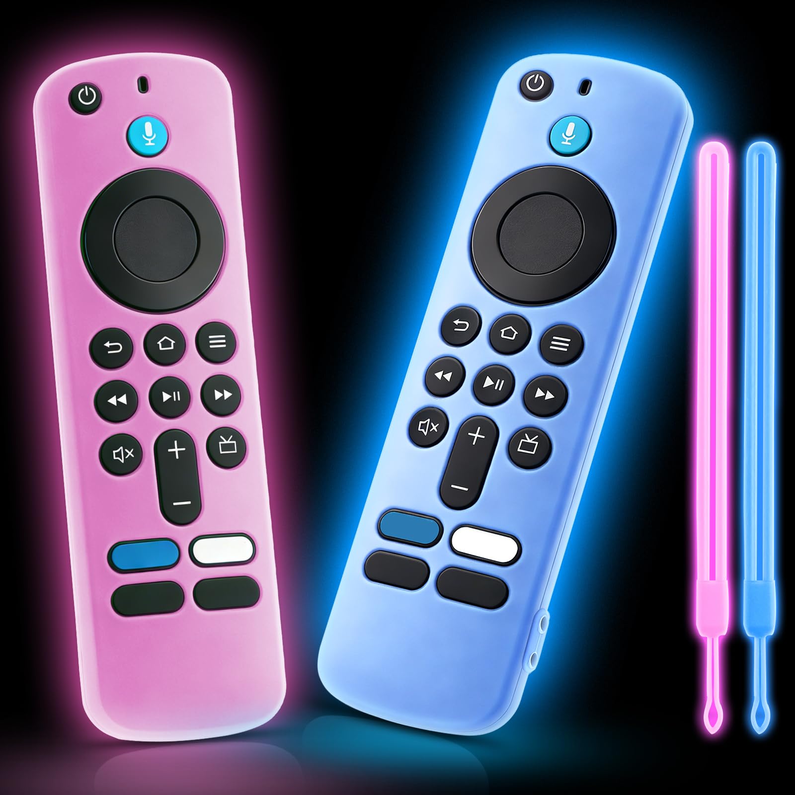 (2 Pack) OneBom Silicone Remote Cover for (newestmodel) Stick HD(2026 Release), 4K Plus Remote Controls, Glow in The Dark, Anti Slip Shockproof Protective Case with Lanyard (Glow Blue&Glow Pink)