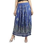 Radhy krishna fashions Women's Tie Dye Yoga Trend Sequined Crinkle Broomstick Gypsy Long Skirt, Dark Blue, 36 INCHES