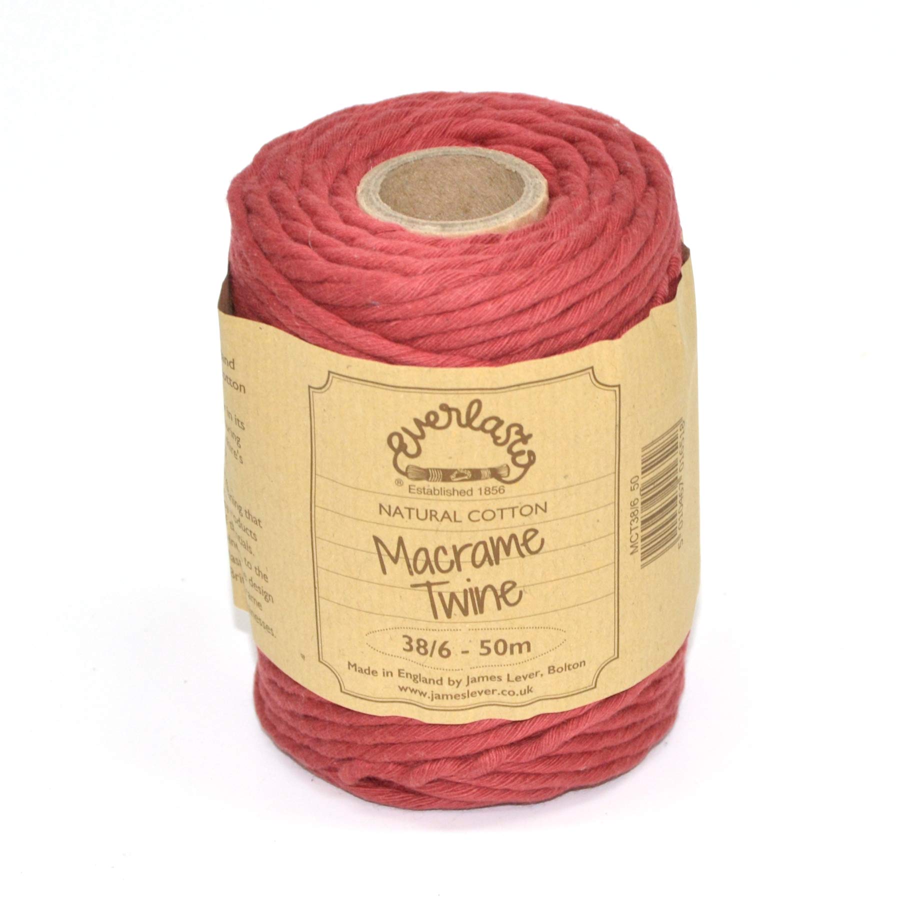 50M Spools - Everlasto Single Twist Soft Cotton Coloured Macrame Craft Twine 38/6 (4mm approx) (Terracotta)