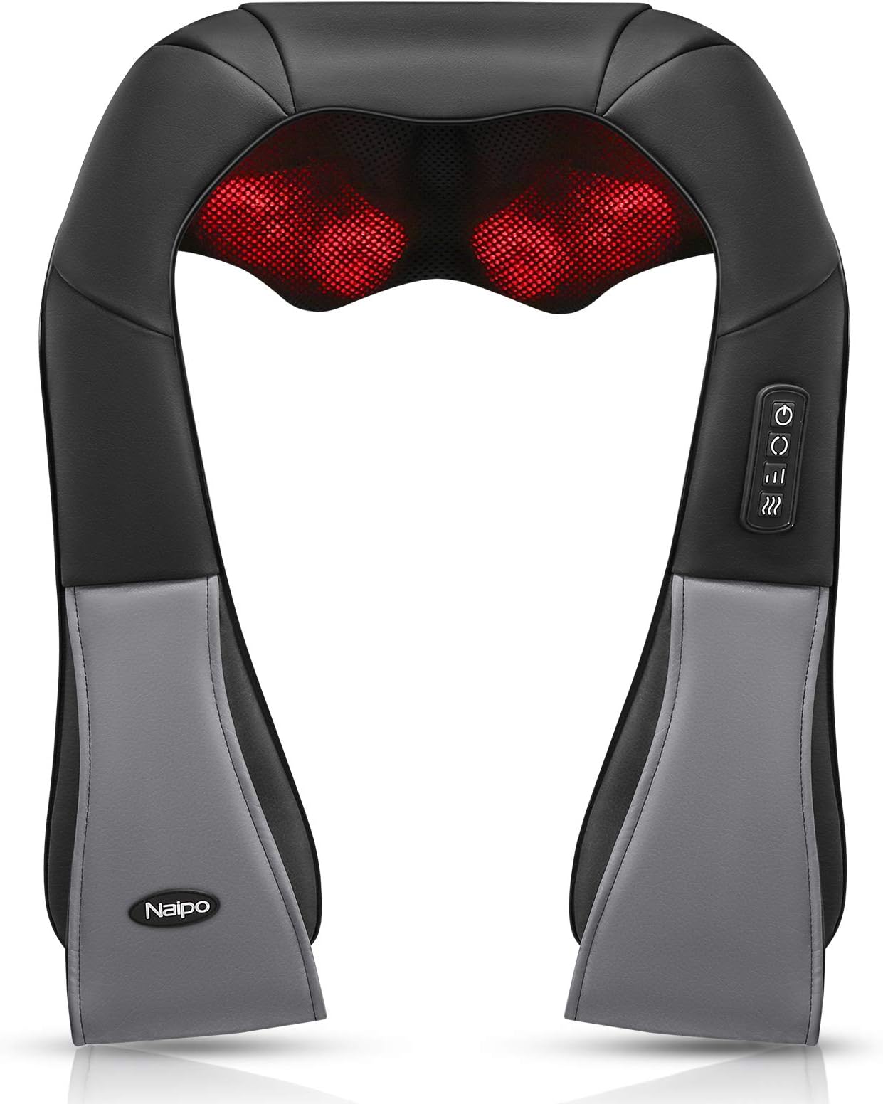Naipo Massaggiatore per Collo e Spalle Cuscino Cervicale Shiatsu con Velocità Regolabile Cavo 3.0M e Funzione Calore per Casa Ufficio Auto ecc. - Nero e Grigio (Cavo Only)