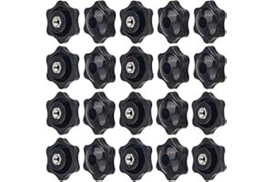 JAYDEAR 20PCS 1/4"-20 Knob Black, Screw-On Type Star Through Hole Knob，6-Star Shape Hand Tighten Clamping Knobs, Female Thread Nut Clamping Knob Grip Assortment Kit, Screw On Knob for T Track Bolts