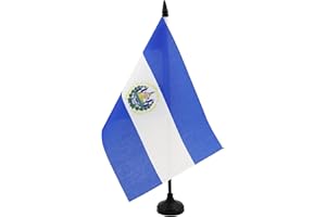 El Salvador Table Flag 5'' x 8'' - Salavadorian Desk Flag 21 x 14 cm - Black plastic stick and base - AZ FLAG