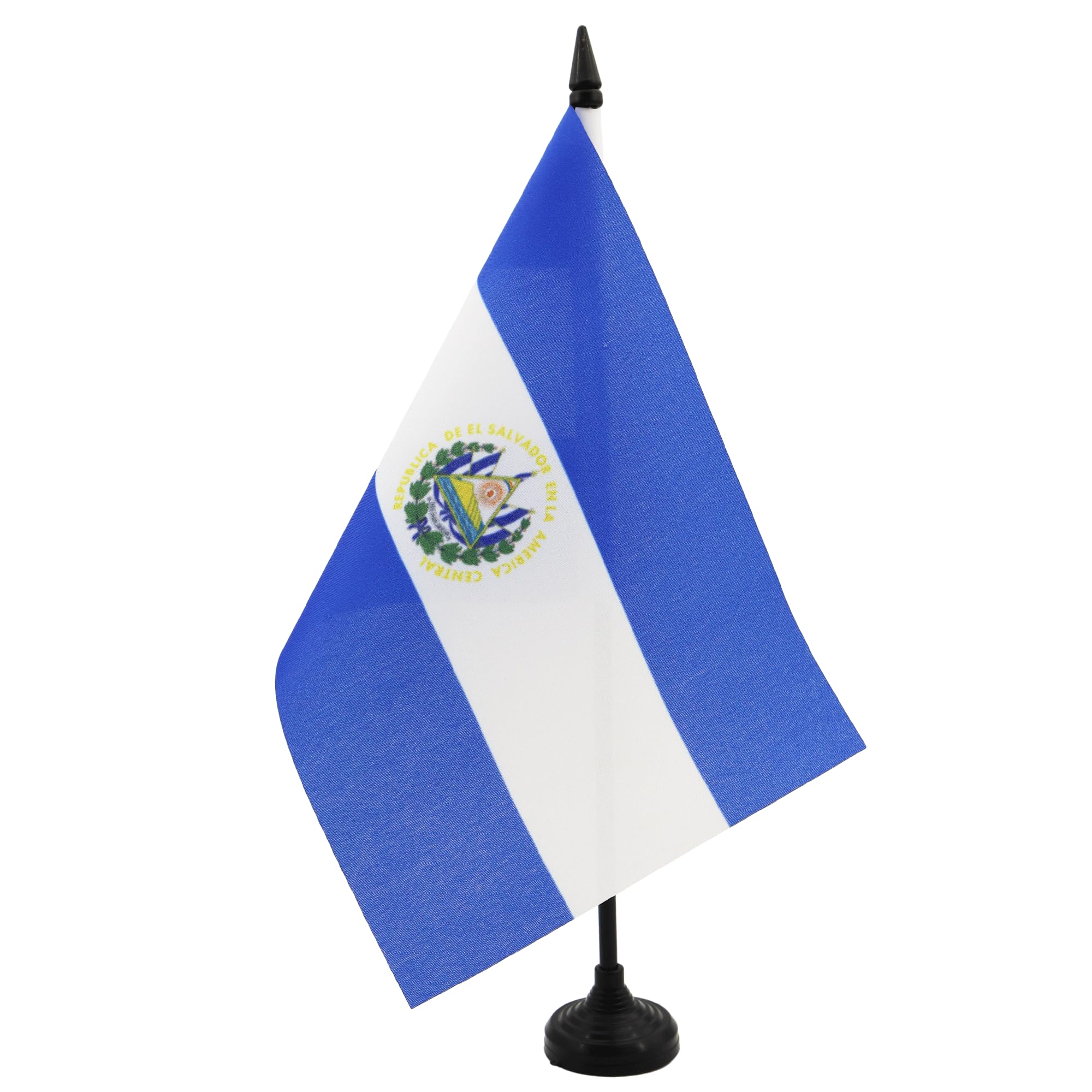 AZ FLAG El Salvador Table Flag 5'' x 8'' - Salvadoran Office Decoration 100% Polyester 21 x 14 cm - Mini Desk Flag with Pole and Black Plastic Base — image 1