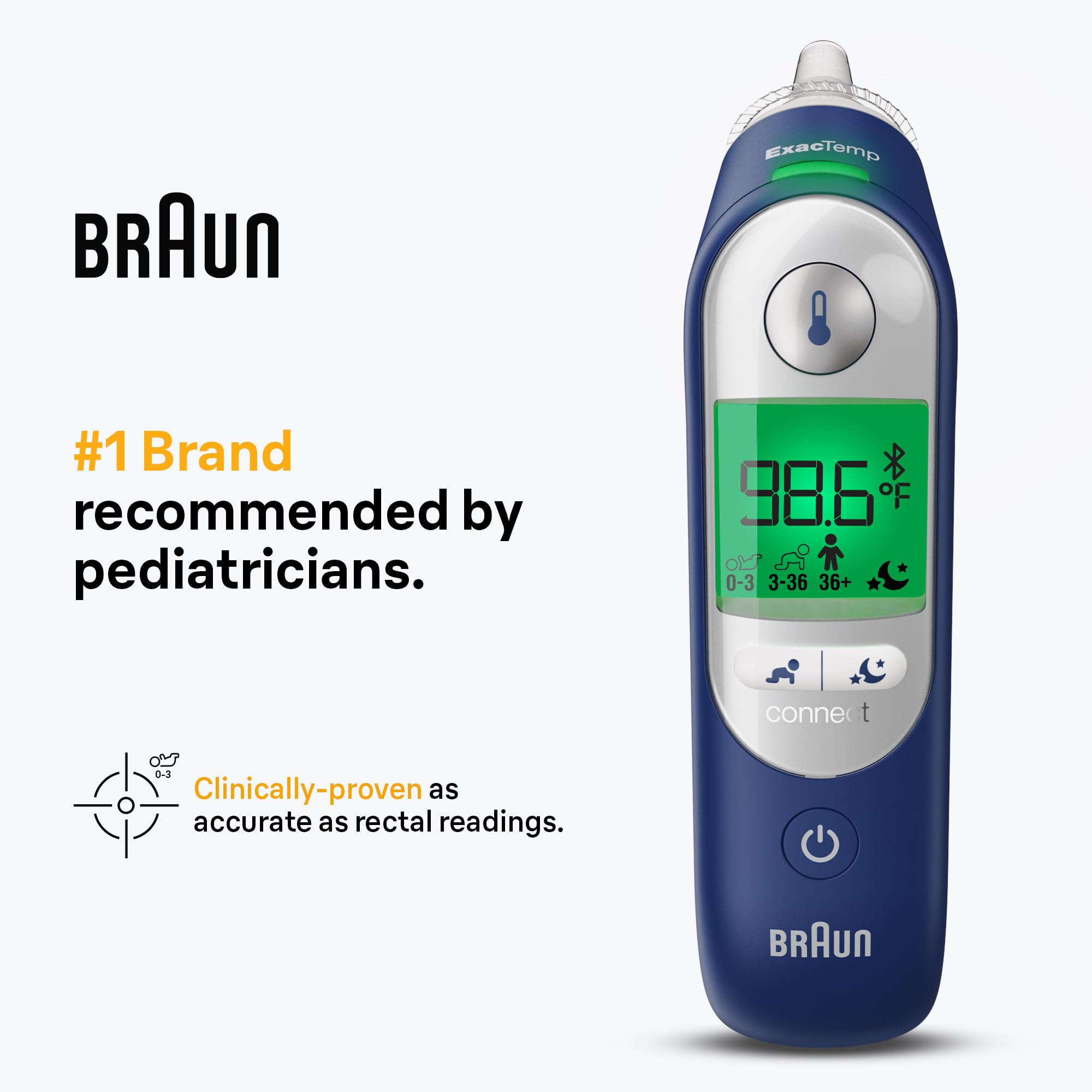 Braun ThermoScan 7+ Connect Digital Ear Thermometer - Family Care App Compatible, Age Precision Technology, Color-Coded Display, No. 1 Brand Recommended by Pediatricians