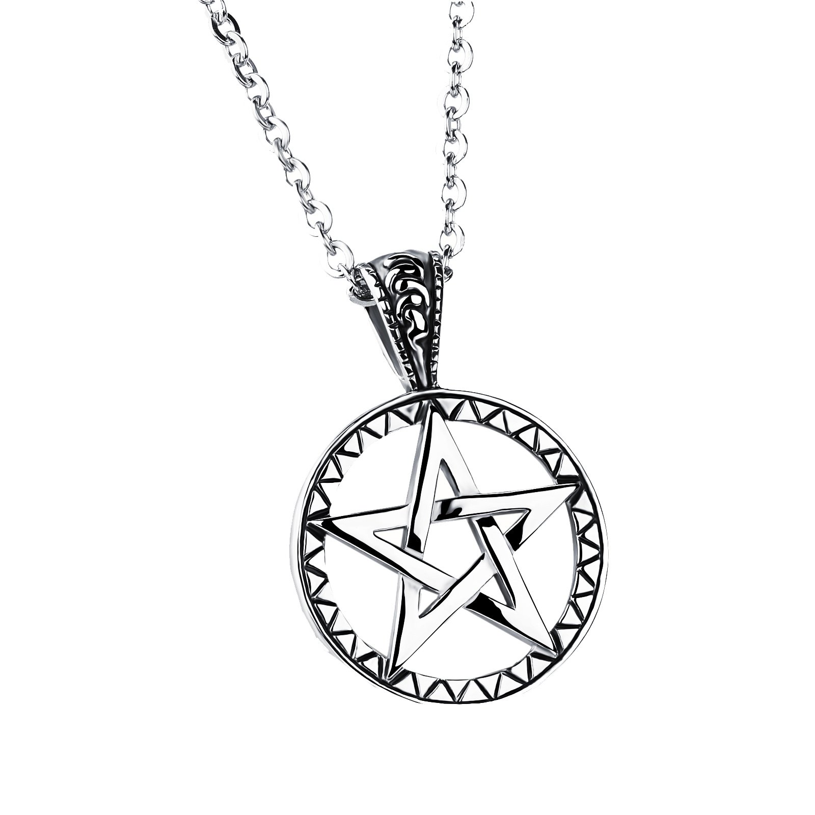 HIJONES Men's Pentagram Celtic Pentacle Stainless Steel Pendant Necklace with 20" Chain