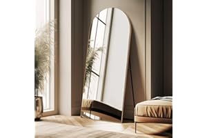 PexFix Arched Full Length Mirror Arched Wall Mirror Floor Mirror with Stand Contemporary Full Length Mirror with Gold Wood Frame, 65"x22"